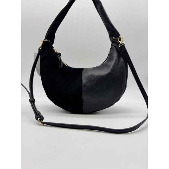 Macy's On 34th Harlowwe suede faux-leather top handle hobo crossbody bag -Black - Picture 2 of 11